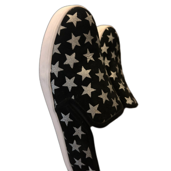 Kate Spade 10 Liberty Metallic Star Slip On Sneaker Black Silver Glitter - Picture 4 of 6